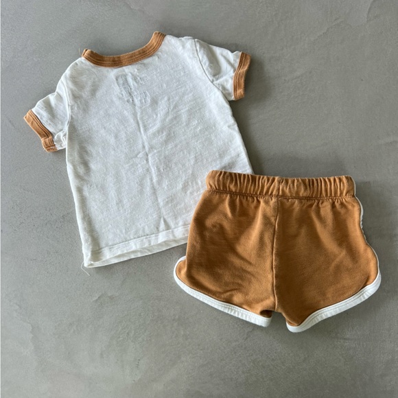 LITTLE CO Besties Matching Tee & Shorts set, Cream & Camel, 9m - Picture 2 of 9